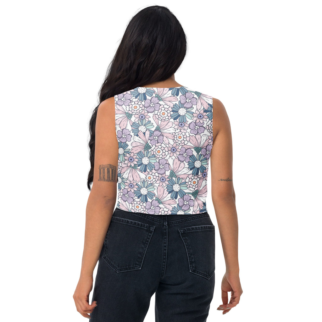 Women's Pastel Purple Daisy Buttery Soft Crop Top- Quick-Drying UPF 50+ Stretch Top