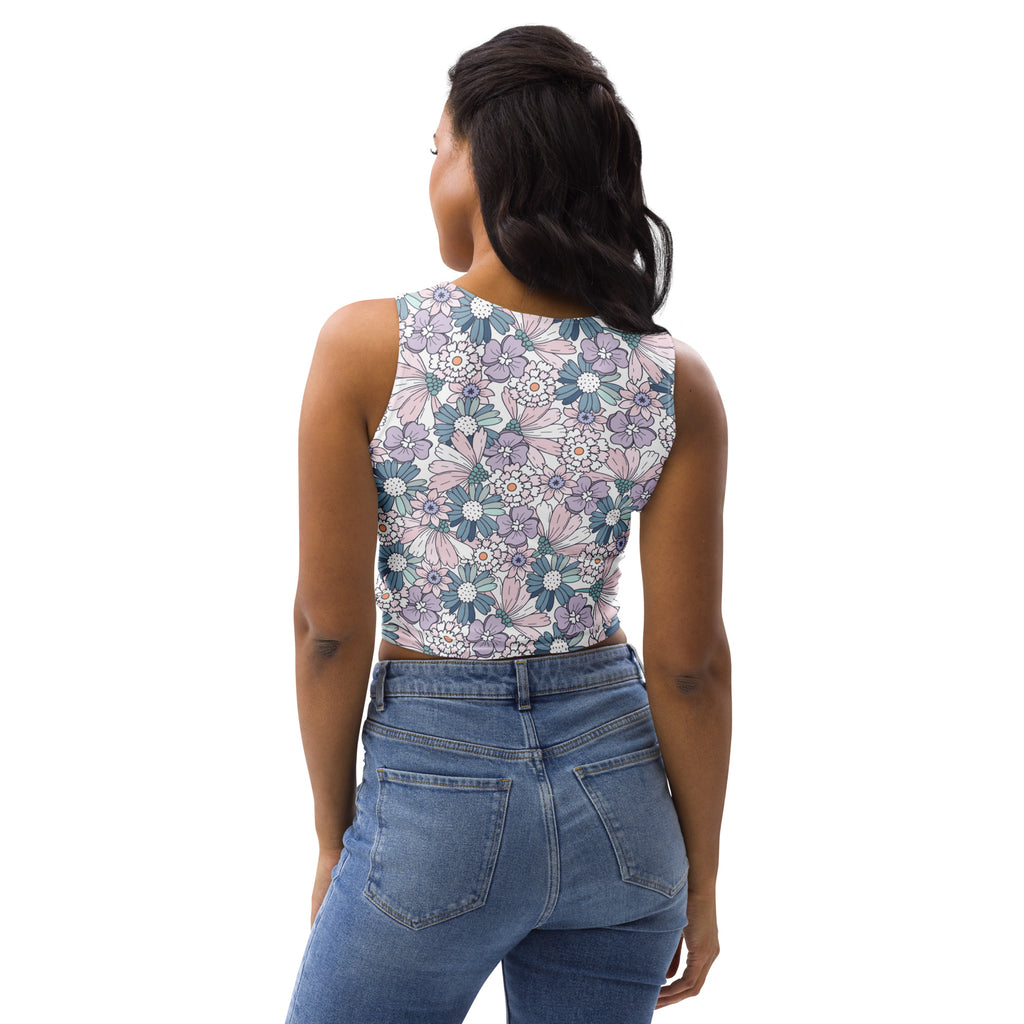 Women's Pastel Purple Daisy Buttery Soft Crop Top- Quick-Drying UPF 50+ Stretch Top