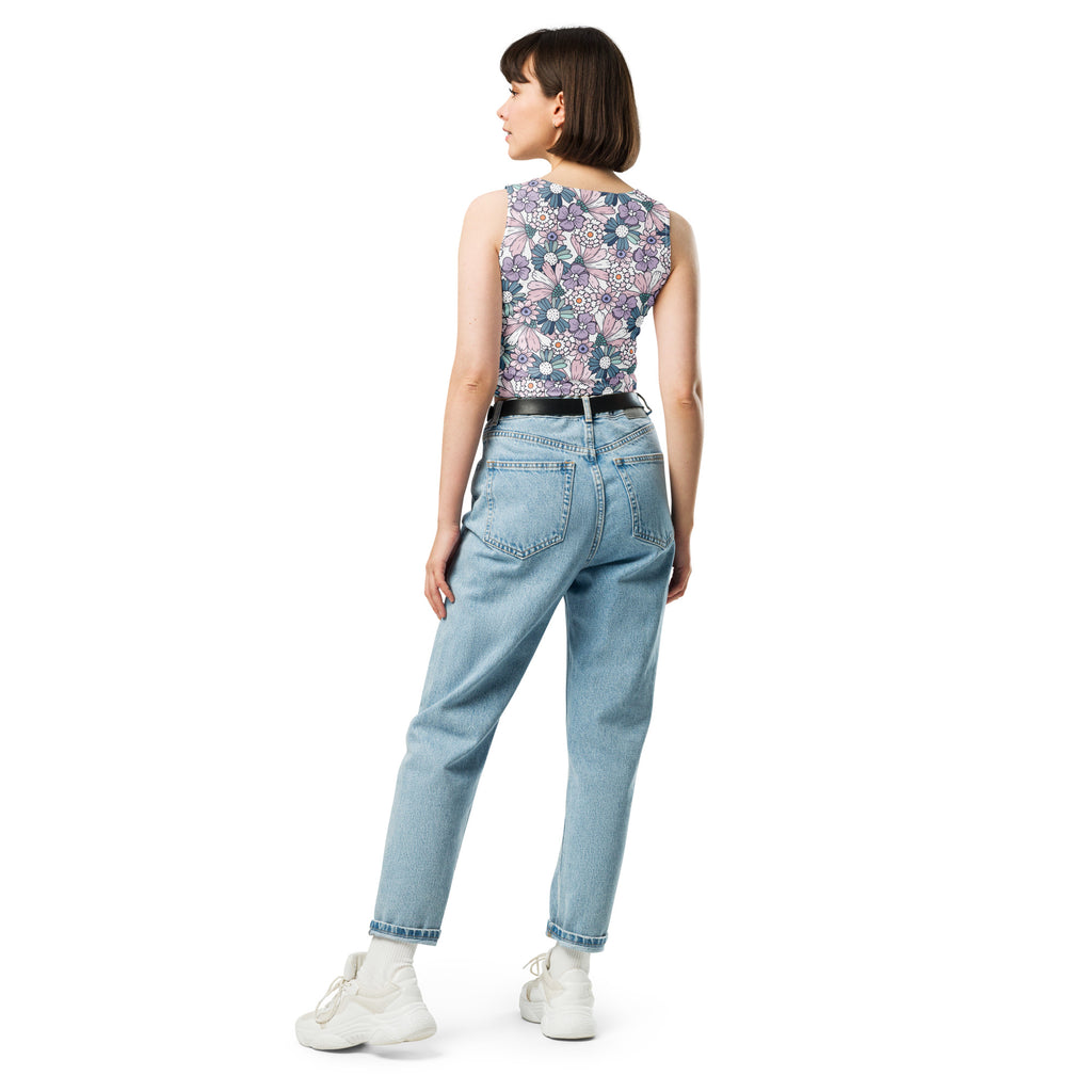 Women's Pastel Purple Daisy Buttery Soft Crop Top- Quick-Drying UPF 50+ Stretch Top