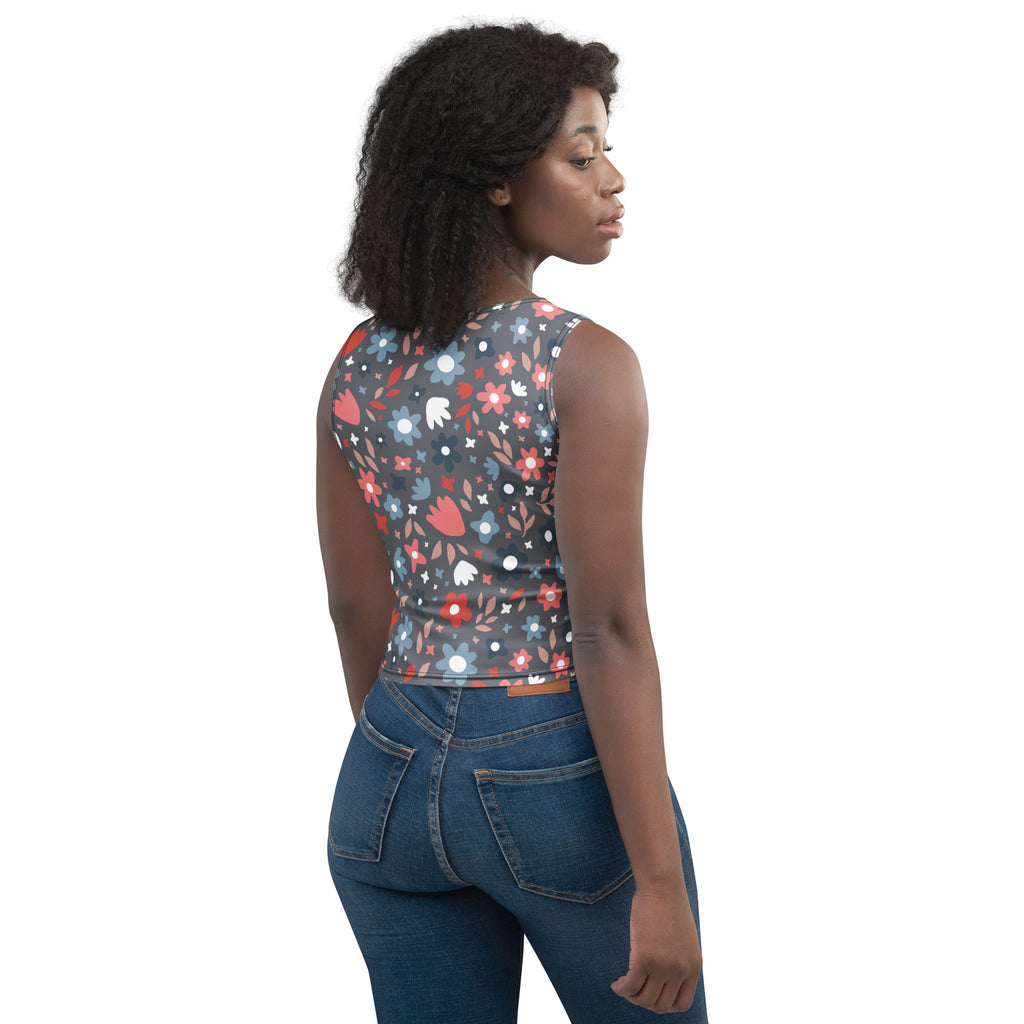 Women's Gray Floral Buttery Soft Crop Top- Quick-Drying UPF 50+ Stretch Top