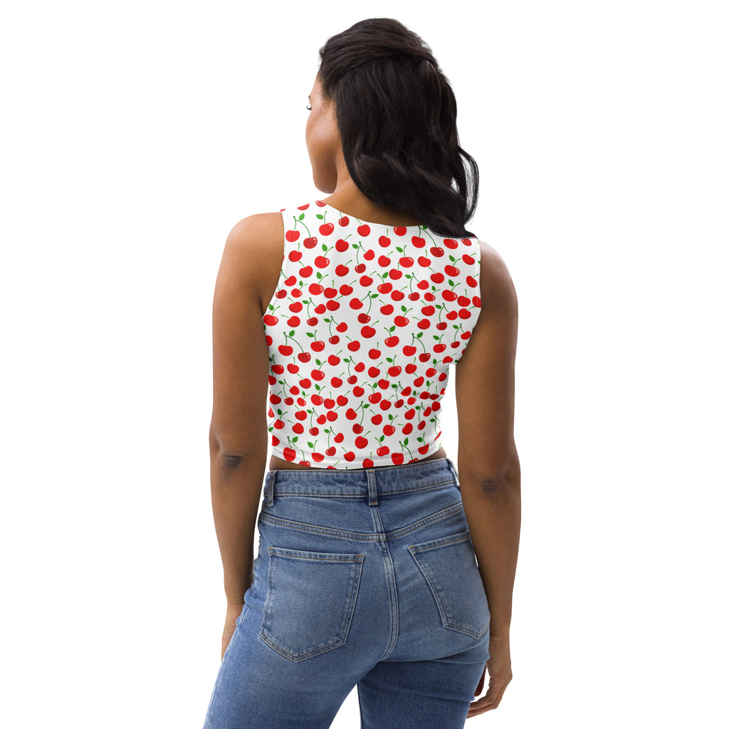 Women's Red Cherry Buttery Soft Crop Top- Quick-Drying UPF 50+ Stretch Top