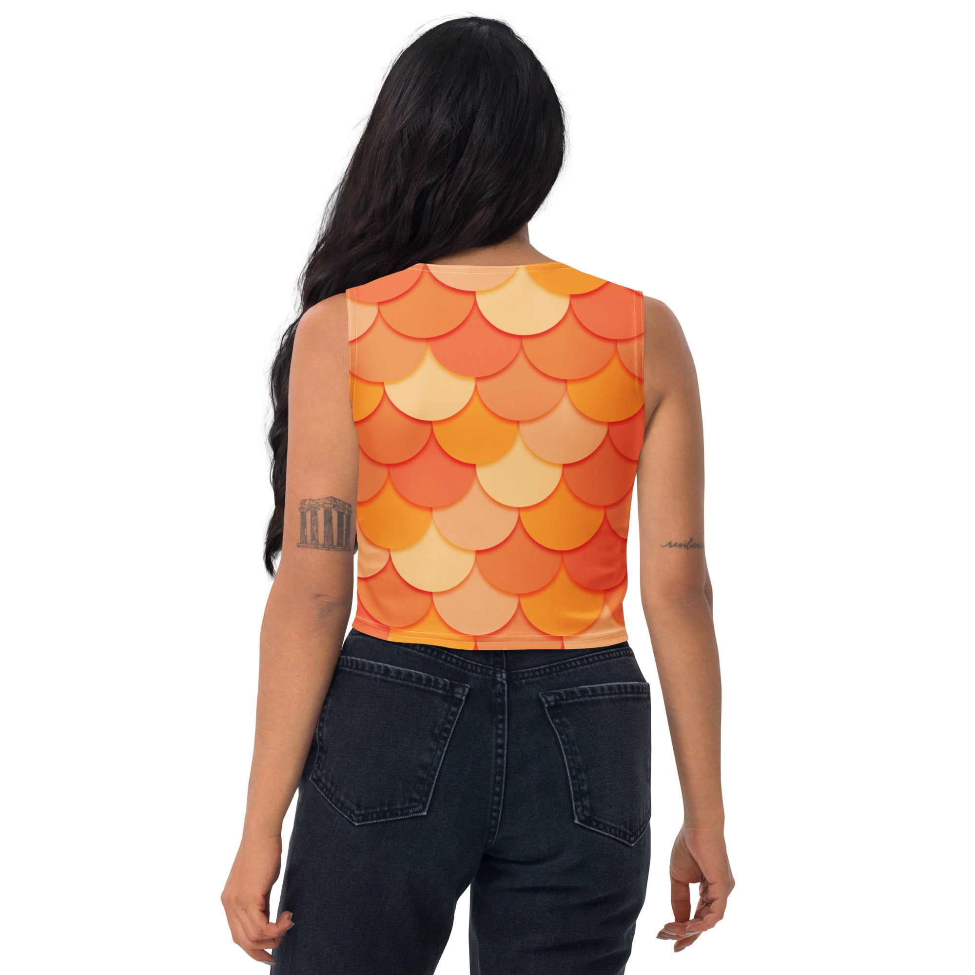Women's Orange Mermaid Buttery Soft Crop Top- Quick-Drying UPF 50+ Stretch Top