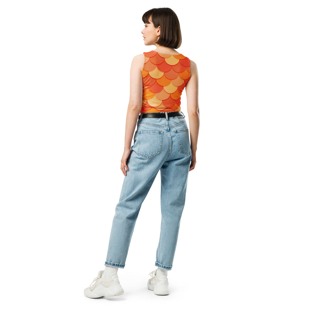 Women's Orange Mermaid Buttery Soft Crop Top- Quick-Drying UPF 50+ Stretch Top