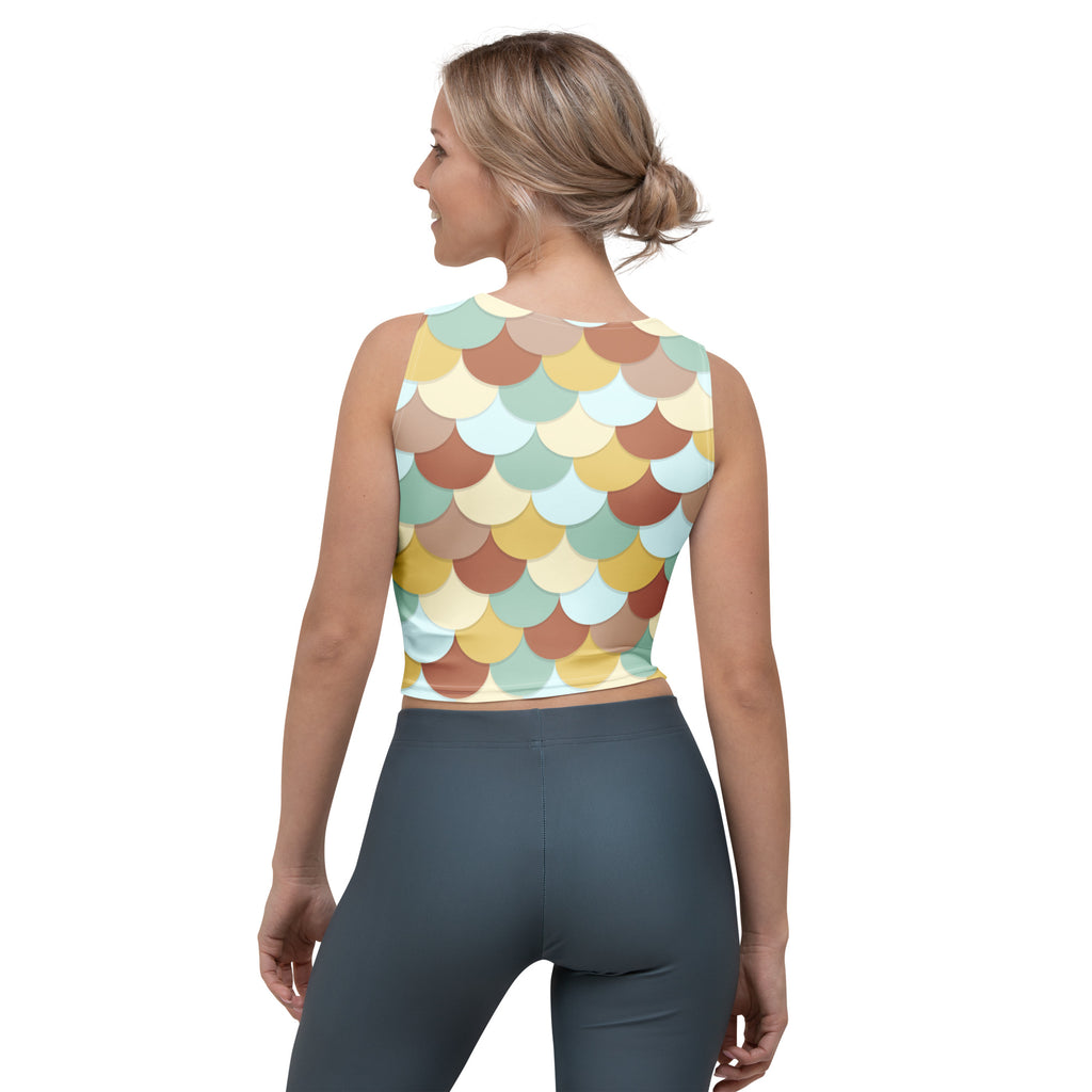 Women's Green And Brown Mermaid Buttery Soft Crop Top- Quick-Drying UPF 50+ Stretch Top