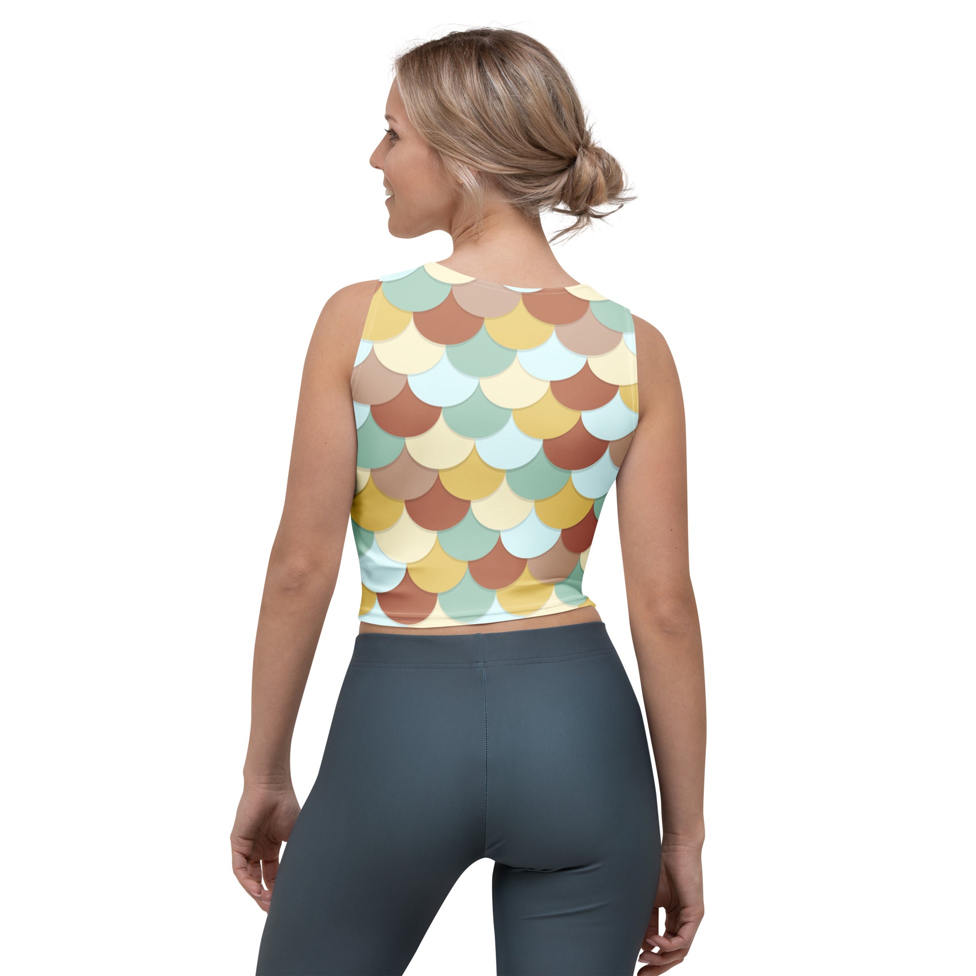 Women's Green And Brown Mermaid Buttery Soft Crop Top- Quick-Drying UPF 50+ Stretch Top