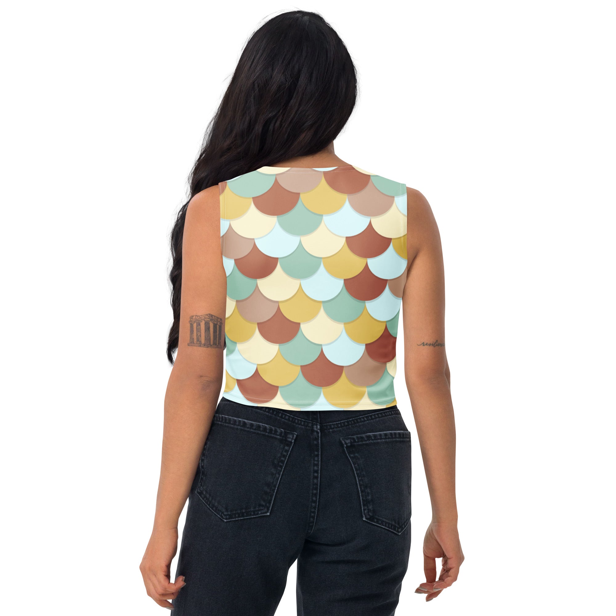 Women's Green And Brown Mermaid Buttery Soft Crop Top- Quick-Drying UPF 50+ Stretch Top