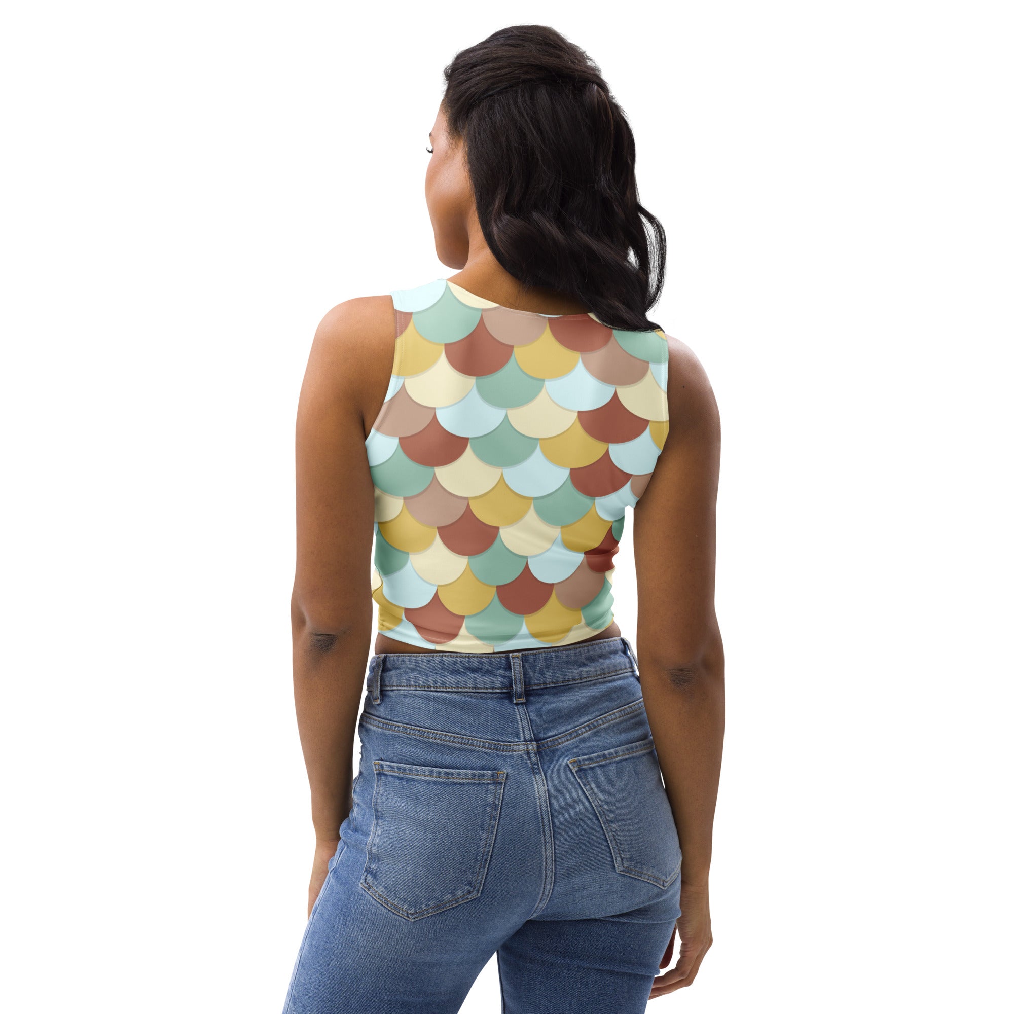 Women's Green And Brown Mermaid Buttery Soft Crop Top- Quick-Drying UPF 50+ Stretch Top
