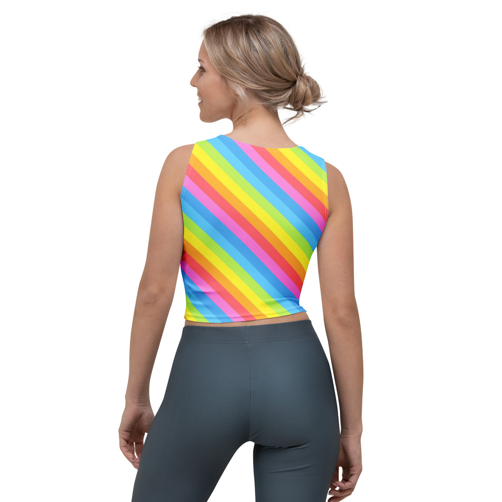 Women's Rainbow Stripe Buttery Soft Crop Top- Quick-Drying UPF 50+ Stretch Top