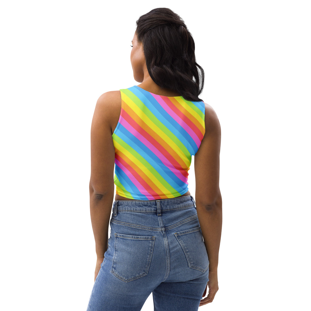 Women's Rainbow Stripe Buttery Soft Crop Top- Quick-Drying UPF 50+ Stretch Top