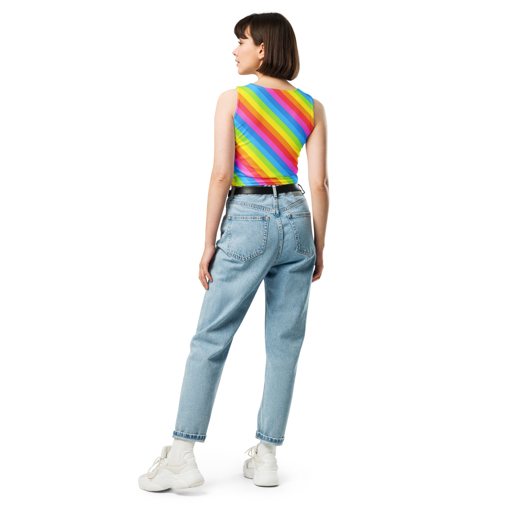Women's Rainbow Stripe Buttery Soft Crop Top- Quick-Drying UPF 50+ Stretch Top