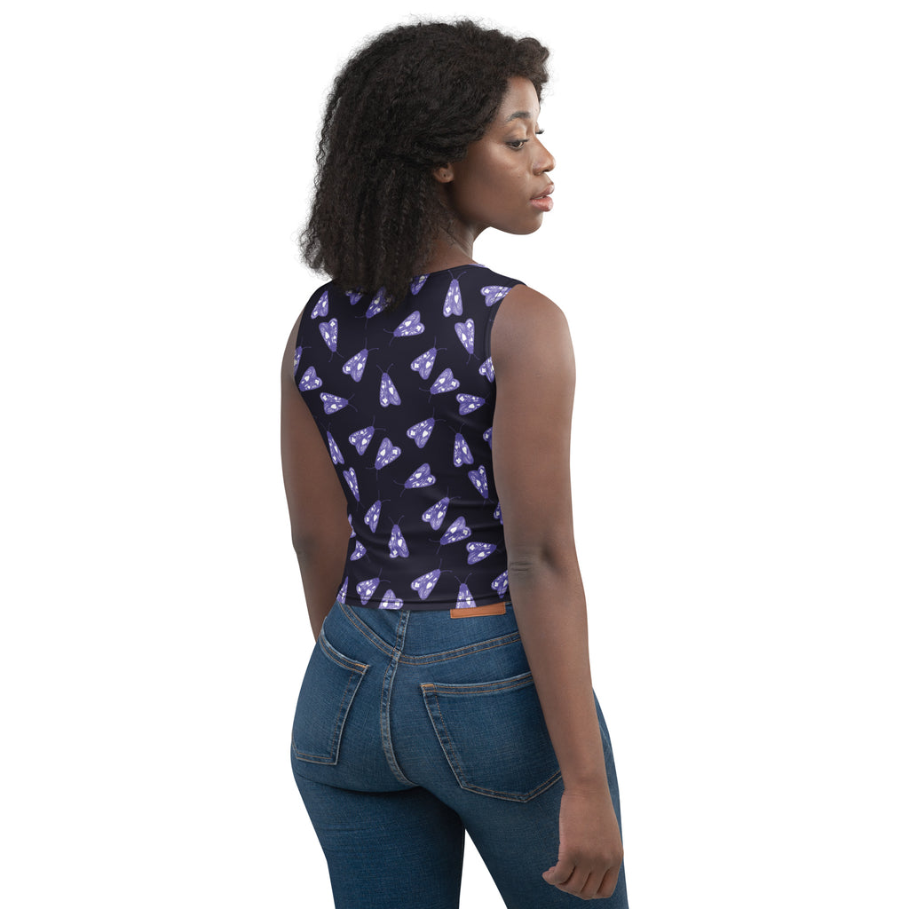 Women's Purple Moth Buttery Soft Crop Top- Quick-Drying UPF 50+ Stretch Top