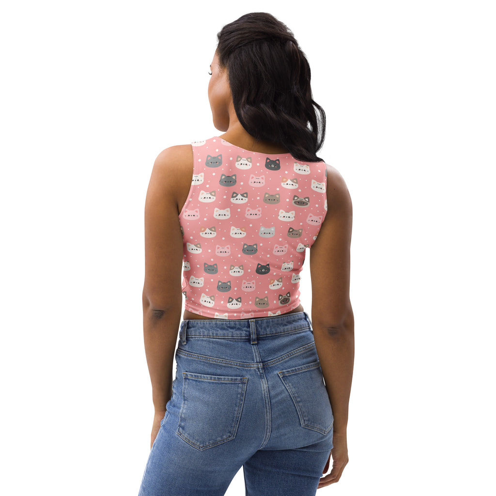 Women's Pink Cat Buttery Soft Crop Top- Quick-Drying UPF 50+ Stretch Top