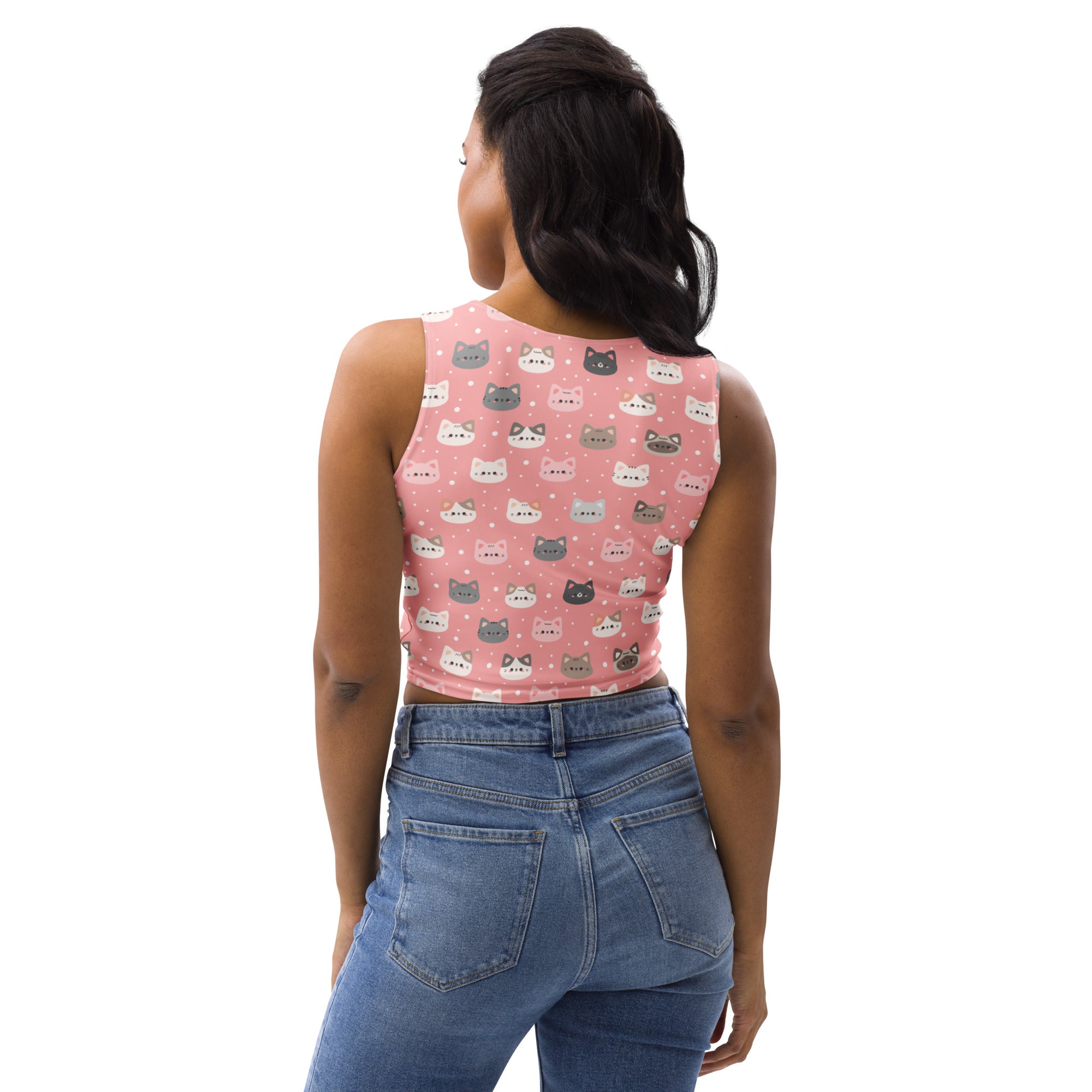 Women's Pink Cat Buttery Soft Crop Top- Quick-Drying UPF 50+ Stretch Top