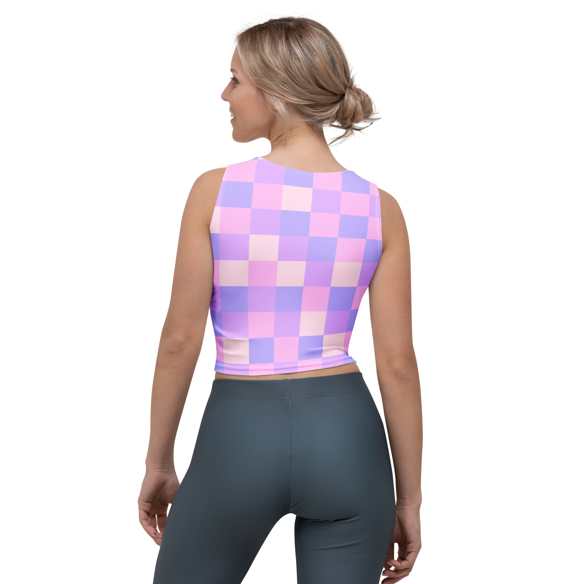 Women's Pastel Purple Gingham Buttery Soft Crop Top- Quick-Drying UPF 50+ Stretch Top