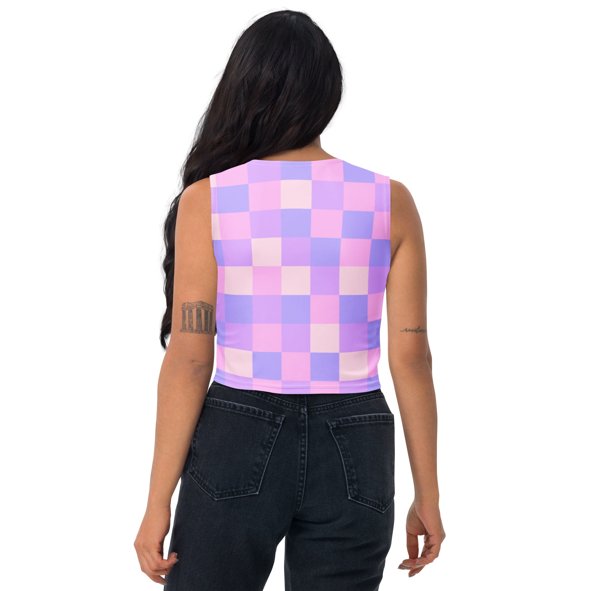Women's Pastel Purple Gingham Buttery Soft Crop Top- Quick-Drying UPF 50+ Stretch Top