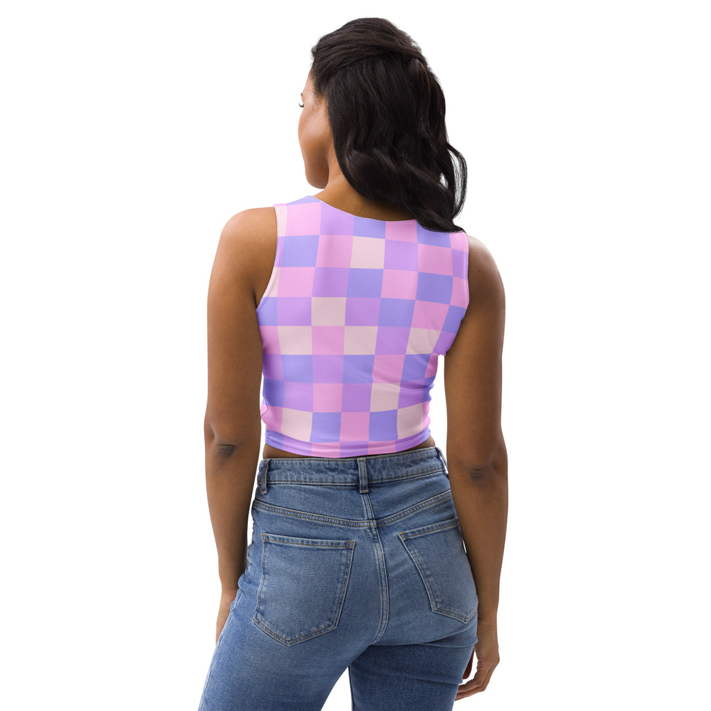 Women's Pastel Purple Gingham Buttery Soft Crop Top- Quick-Drying UPF 50+ Stretch Top