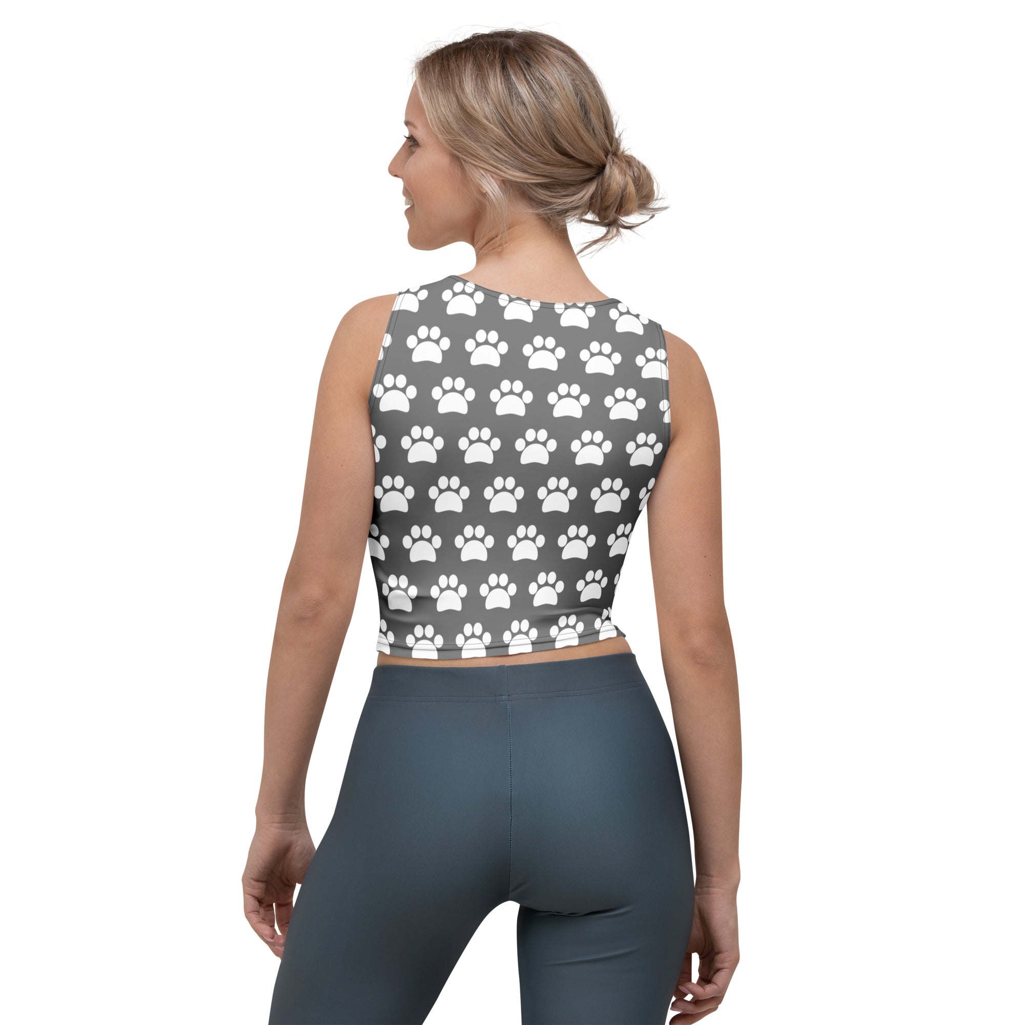 Women's Gray Paw Print Buttery Soft Crop Top- Quick-Drying UPF 50+ Stretch Top