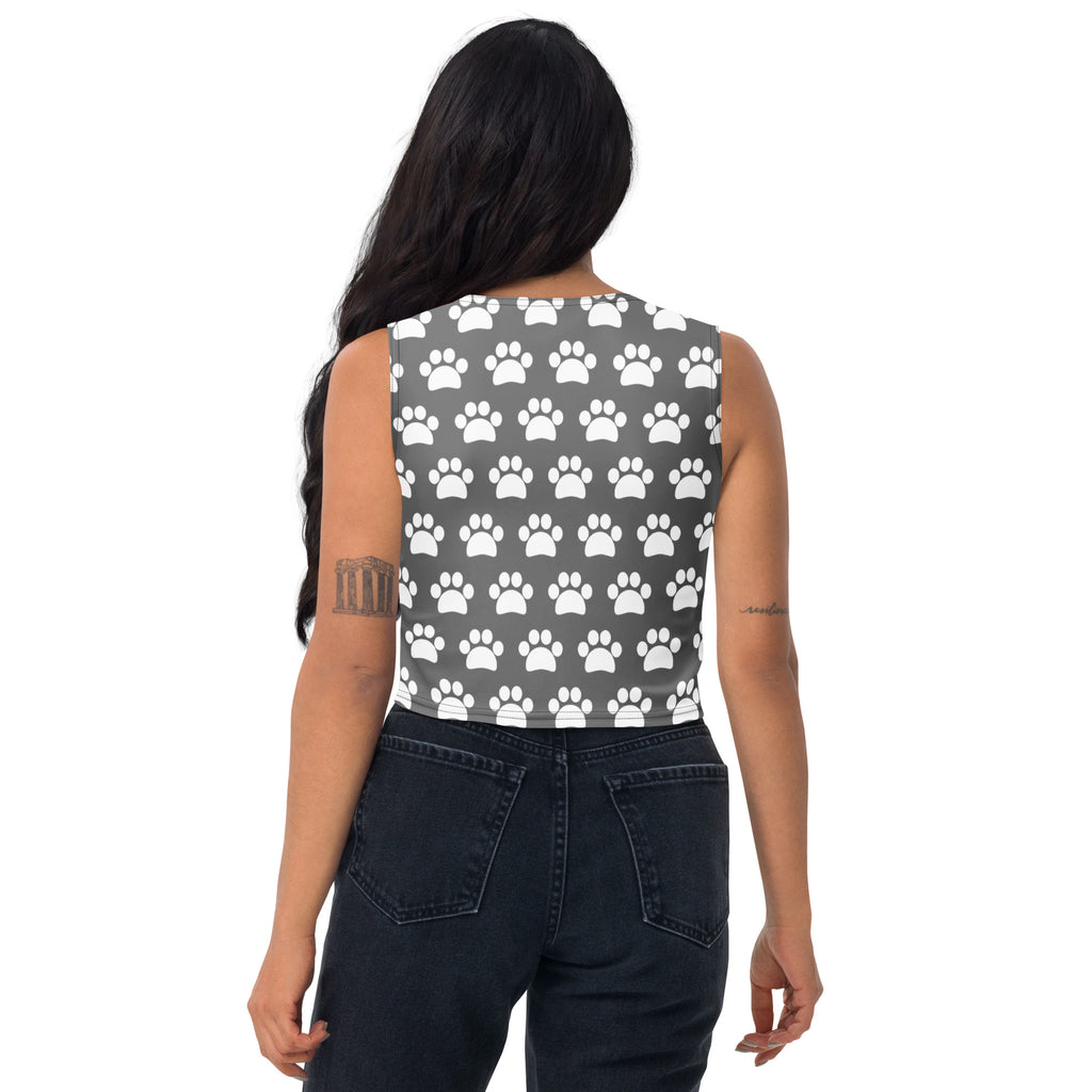 Women's Gray Paw Print Buttery Soft Crop Top- Quick-Drying UPF 50+ Stretch Top