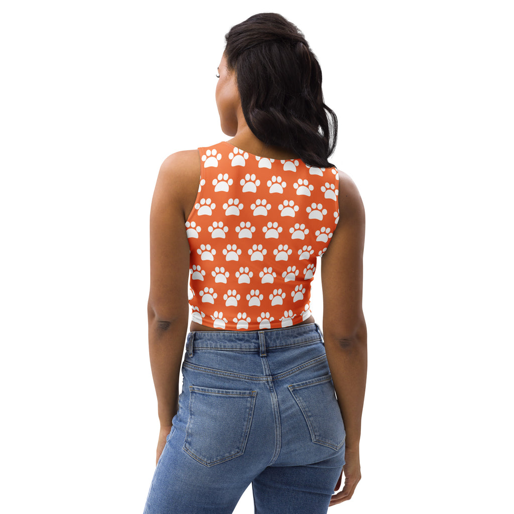 Women's Orange Paw Print Buttery Soft Crop Top- Quick-Drying UPF 50+ Stretch Top