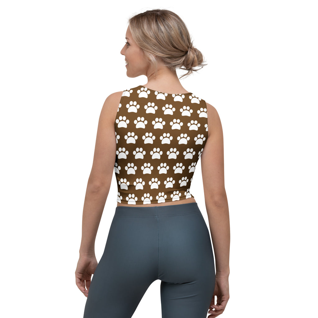Women's Brown Paw Print Buttery Soft Crop Top- Quick-Drying UPF 50+ Stretch Top