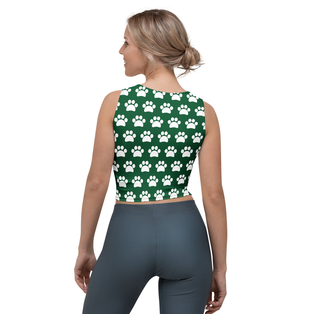 Women's Dark Green Paw Print Buttery Soft Crop Top- Quick-Drying UPF 50+ Stretch Top
