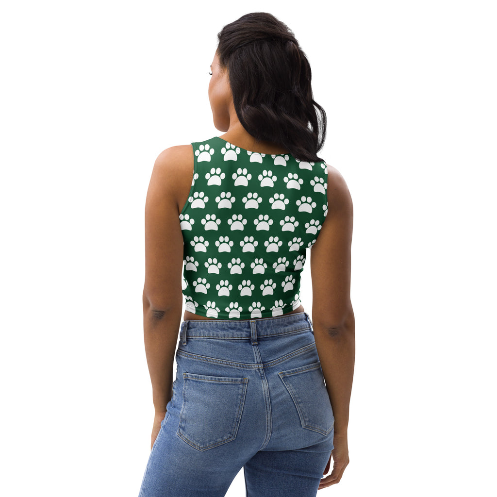 Women's Dark Green Paw Print Buttery Soft Crop Top- Quick-Drying UPF 50+ Stretch Top