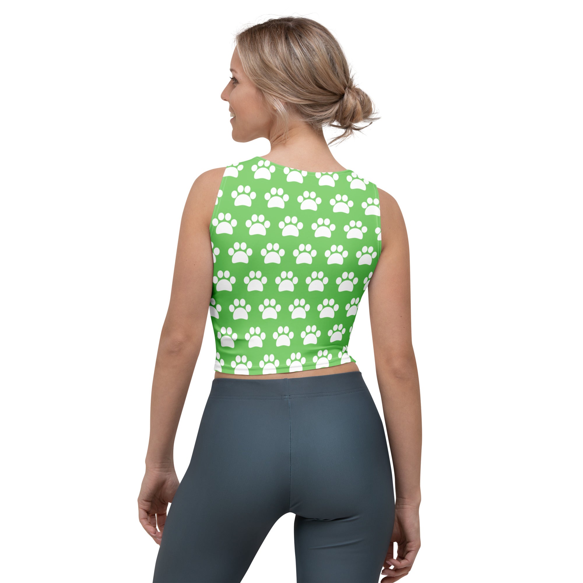 Women's Green Paw Print Buttery Soft Crop Top- Quick-Drying UPF 50+ Stretch Top