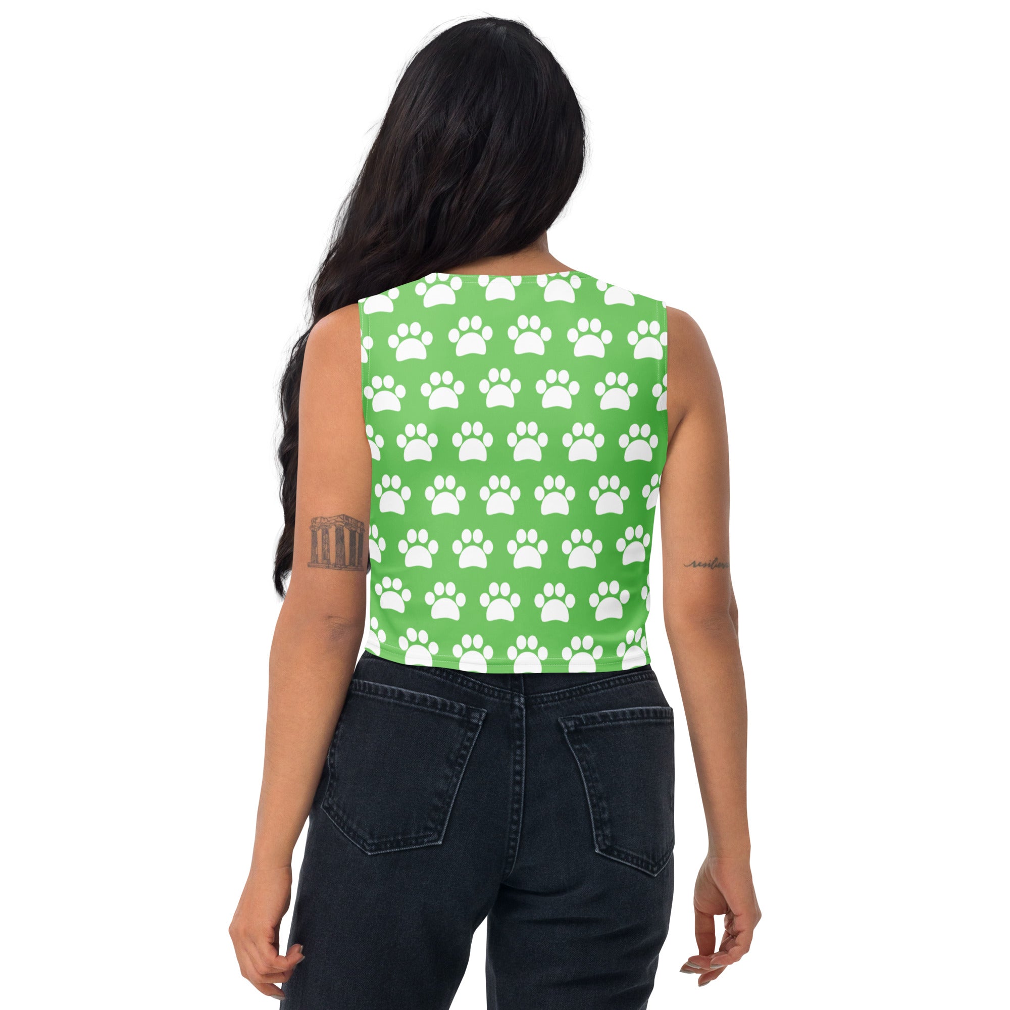 Women's Green Paw Print Buttery Soft Crop Top- Quick-Drying UPF 50+ Stretch Top