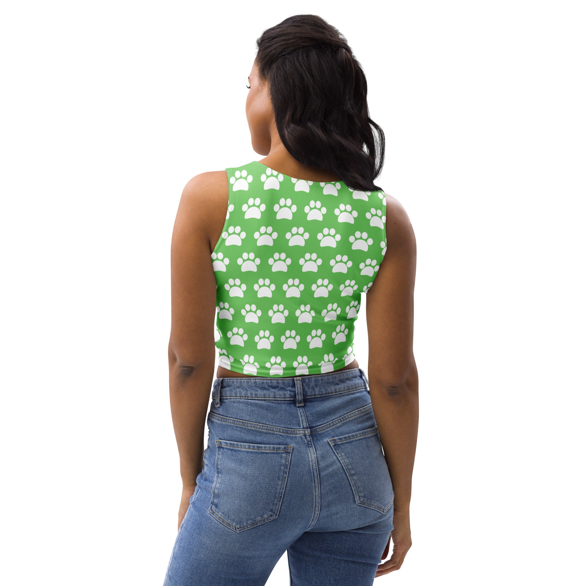 Women's Green Paw Print Buttery Soft Crop Top- Quick-Drying UPF 50+ Stretch Top