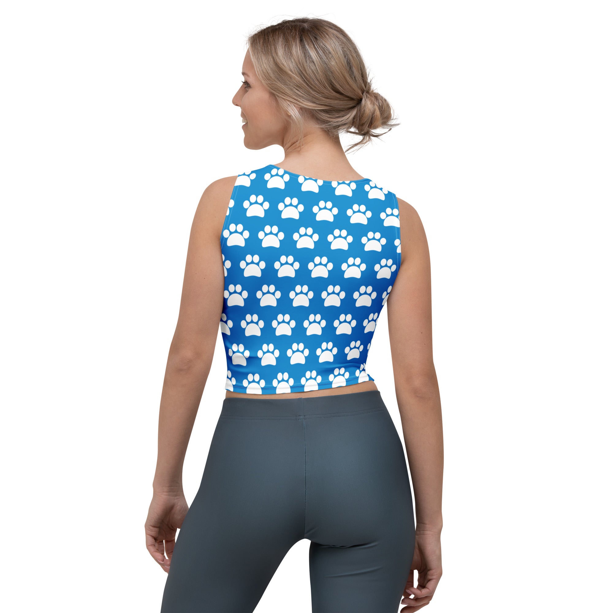 Women's Royal Blue Paw Print Buttery Soft Crop Top- Quick-Drying UPF 50+ Stretch Top