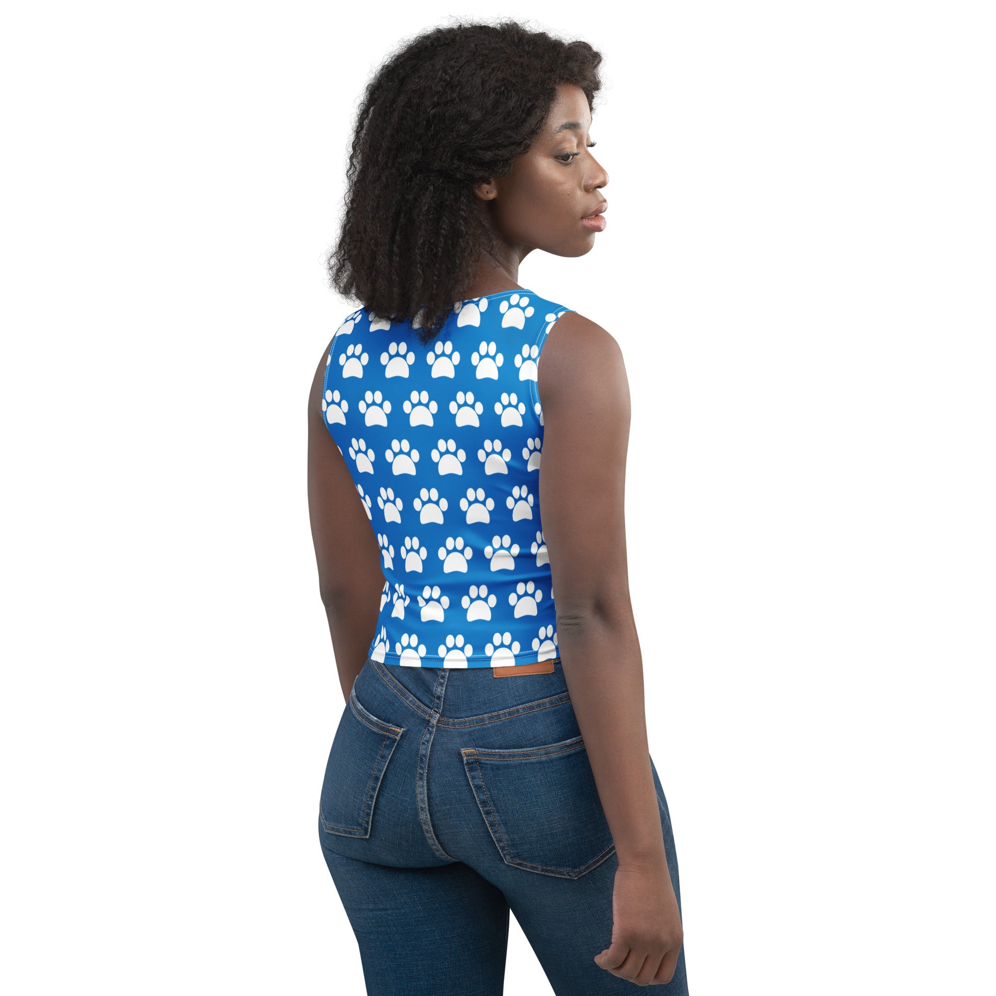 Women's Royal Blue Paw Print Buttery Soft Crop Top- Quick-Drying UPF 50+ Stretch Top