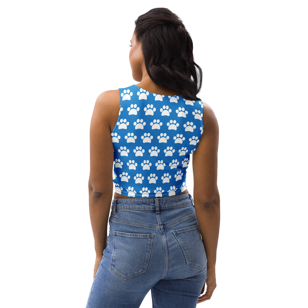 Women's Royal Blue Paw Print Buttery Soft Crop Top- Quick-Drying UPF 50+ Stretch Top