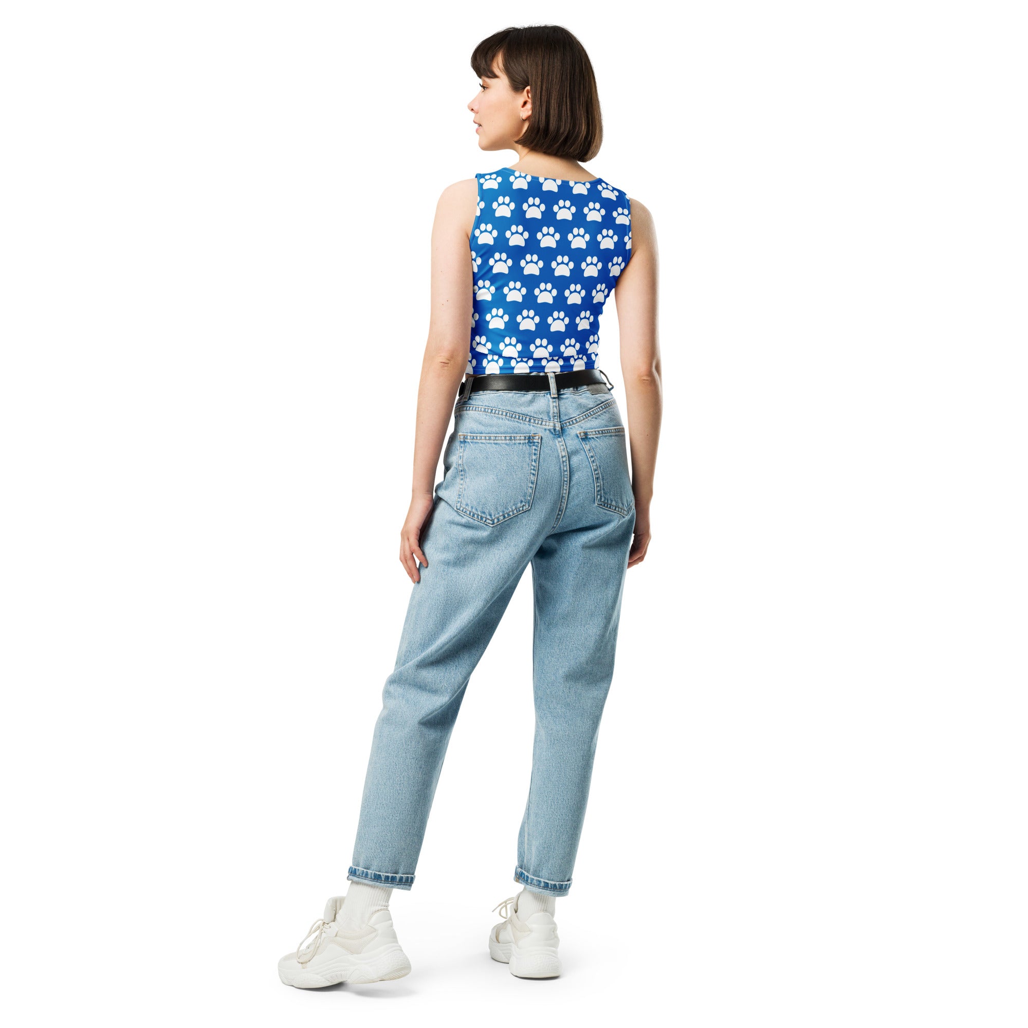Women's Royal Blue Paw Print Buttery Soft Crop Top- Quick-Drying UPF 50+ Stretch Top
