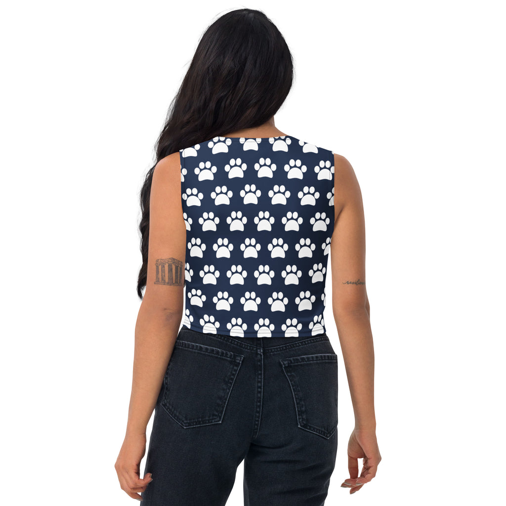 Women's Navy Paw Print Buttery Soft Crop Top- Quick-Drying UPF 50+ Stretch Top