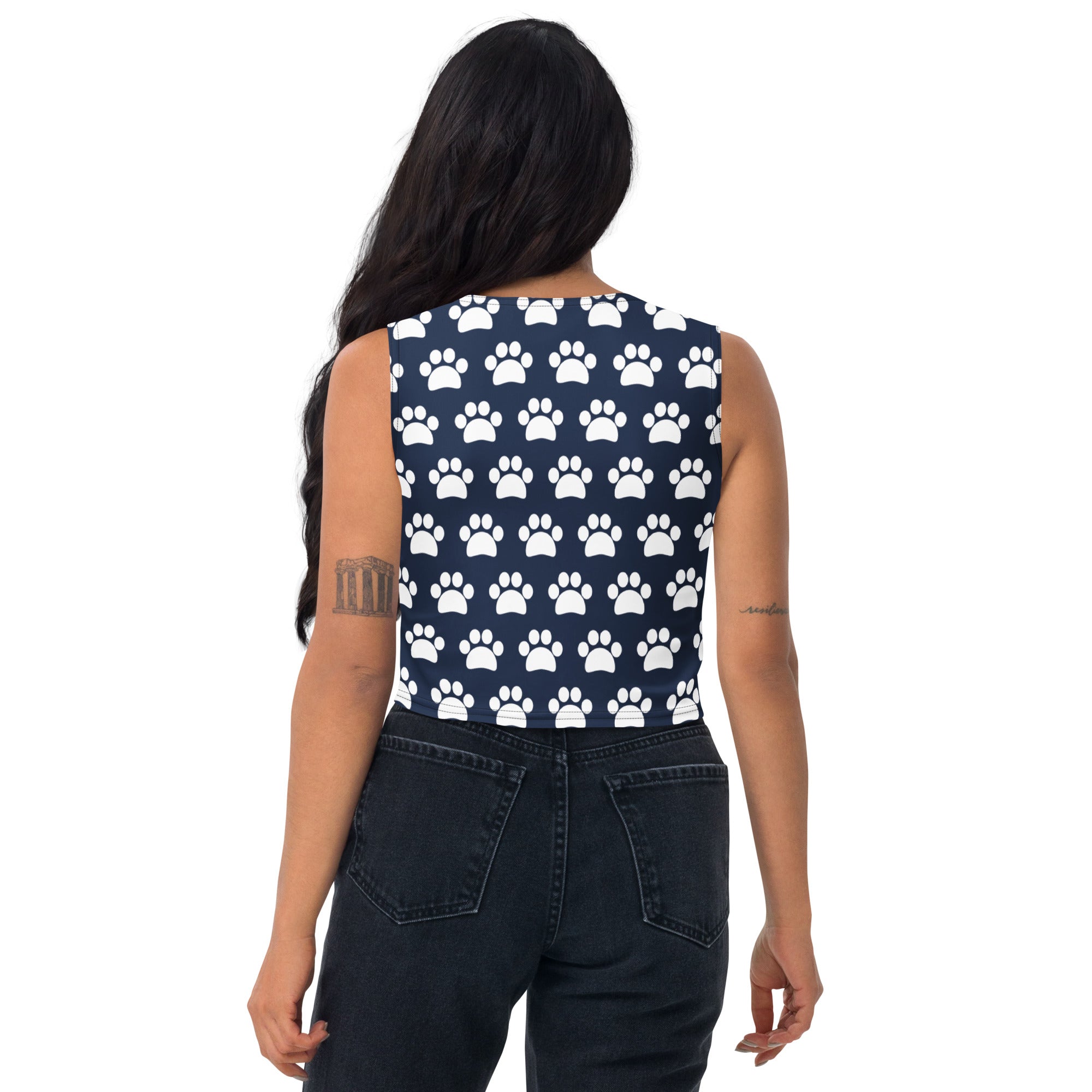 Women's Navy Paw Print Buttery Soft Crop Top- Quick-Drying UPF 50+ Stretch Top