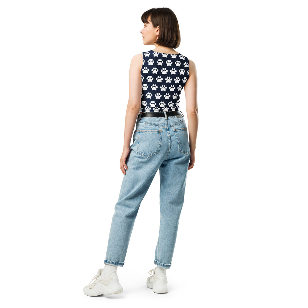 Women's Navy Paw Print Buttery Soft Crop Top- Quick-Drying UPF 50+ Stretch Top
