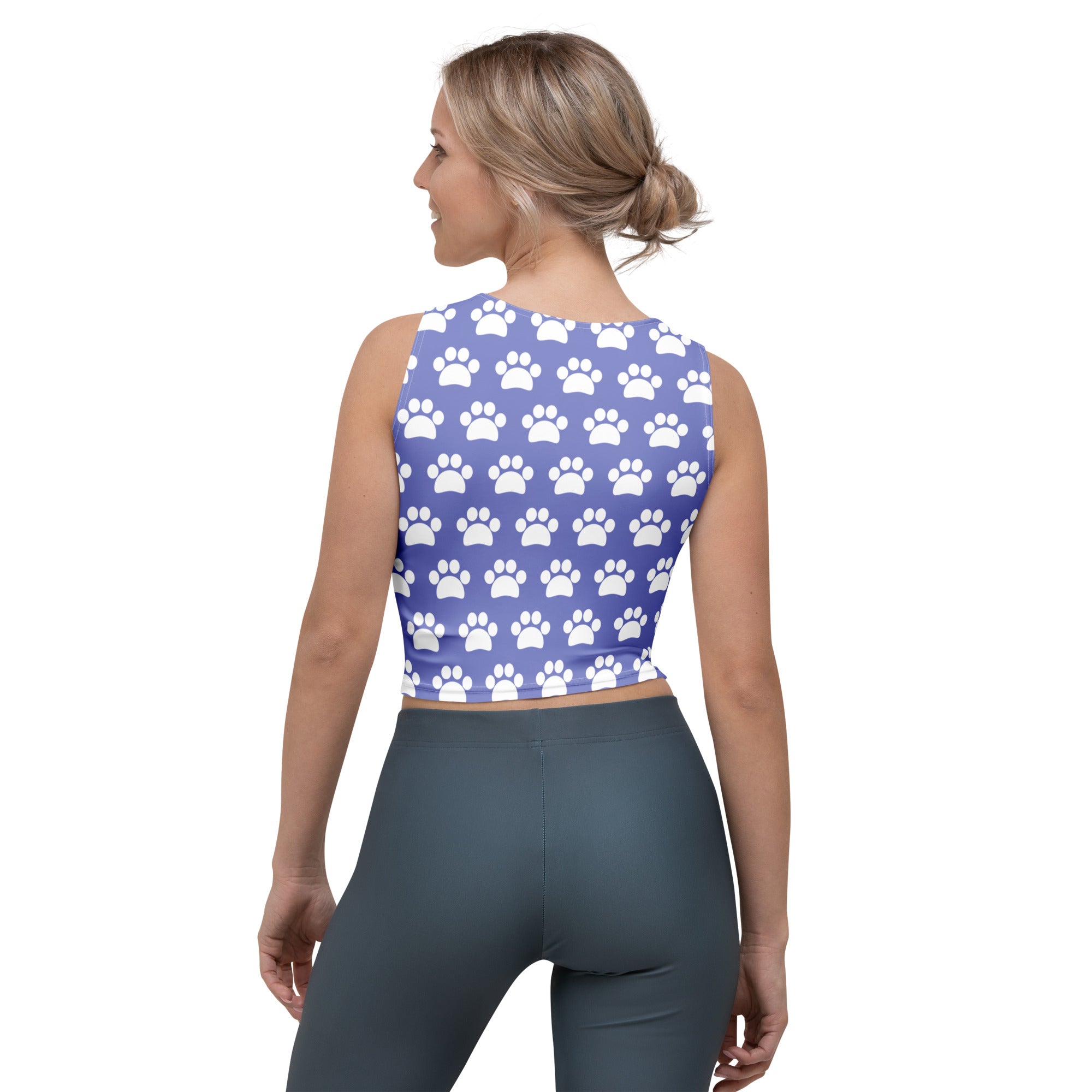Women's Light Purple Paw Print Buttery Soft Crop Top- Quick-Drying UPF 50+ Stretch Top