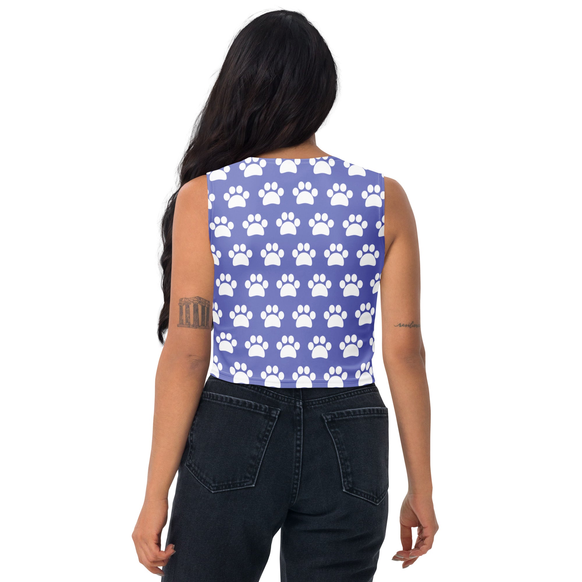 Women's Light Purple Paw Print Buttery Soft Crop Top- Quick-Drying UPF 50+ Stretch Top