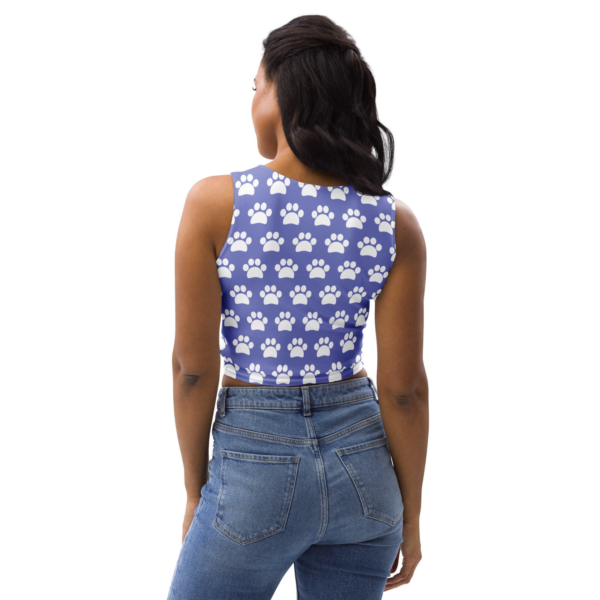 Women's Light Purple Paw Print Buttery Soft Crop Top- Quick-Drying UPF 50+ Stretch Top