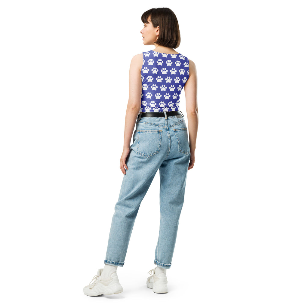 Women's Light Purple Paw Print Buttery Soft Crop Top- Quick-Drying UPF 50+ Stretch Top