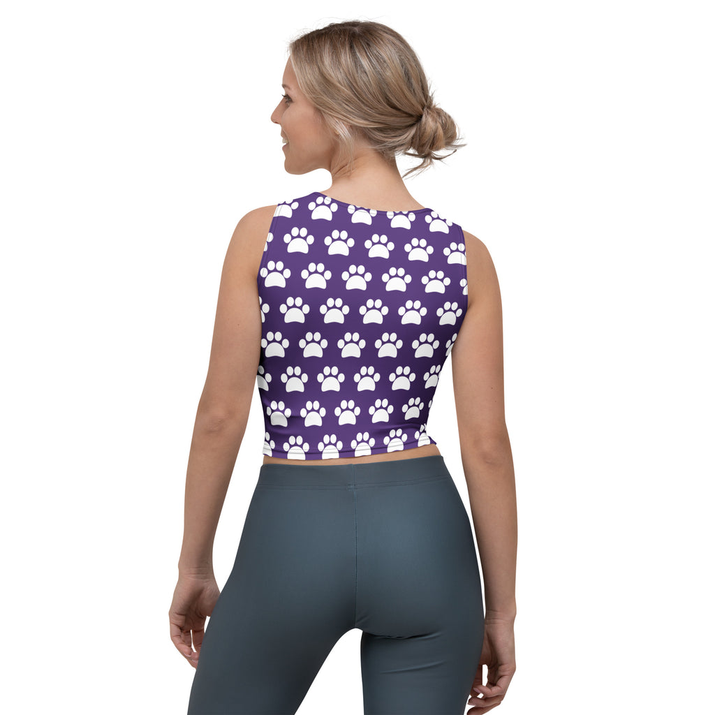 Women's Dark Purple Paw Print Buttery Soft Crop Top- Quick-Drying UPF 50+ Stretch Top
