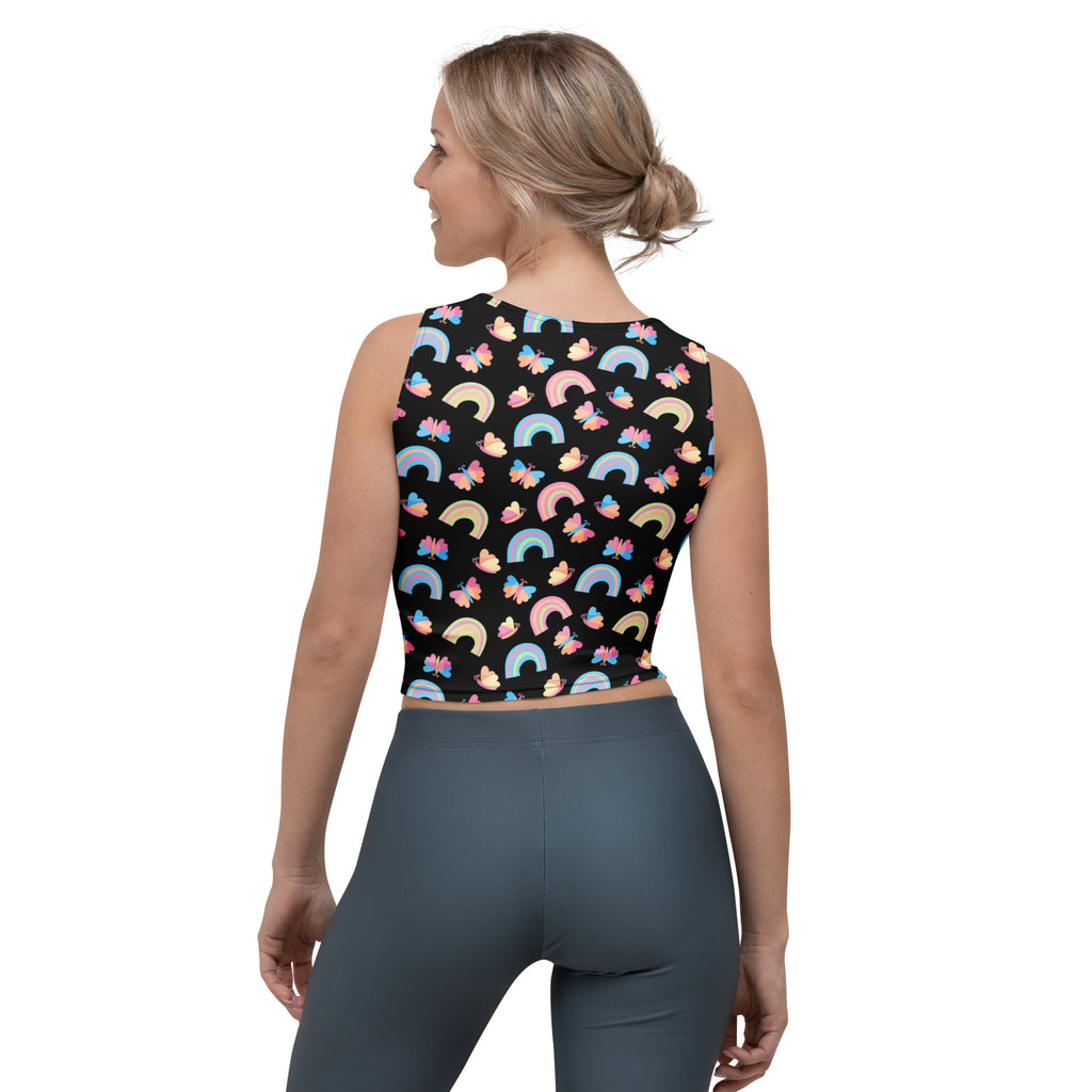 Women's Rainbow Butterfly Buttery Soft Crop Top- Quick-Drying UPF 50+ Stretch Top