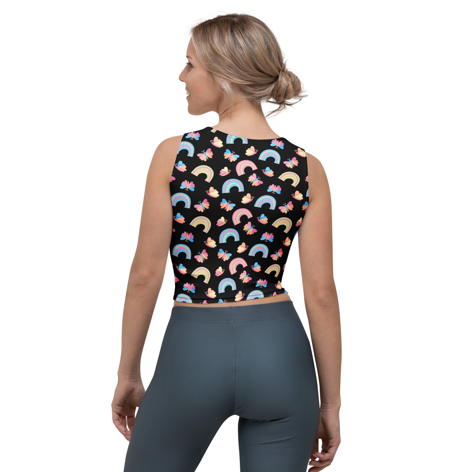 Women's Rainbow Butterfly Buttery Soft Crop Top- Quick-Drying UPF 50+ Stretch Top