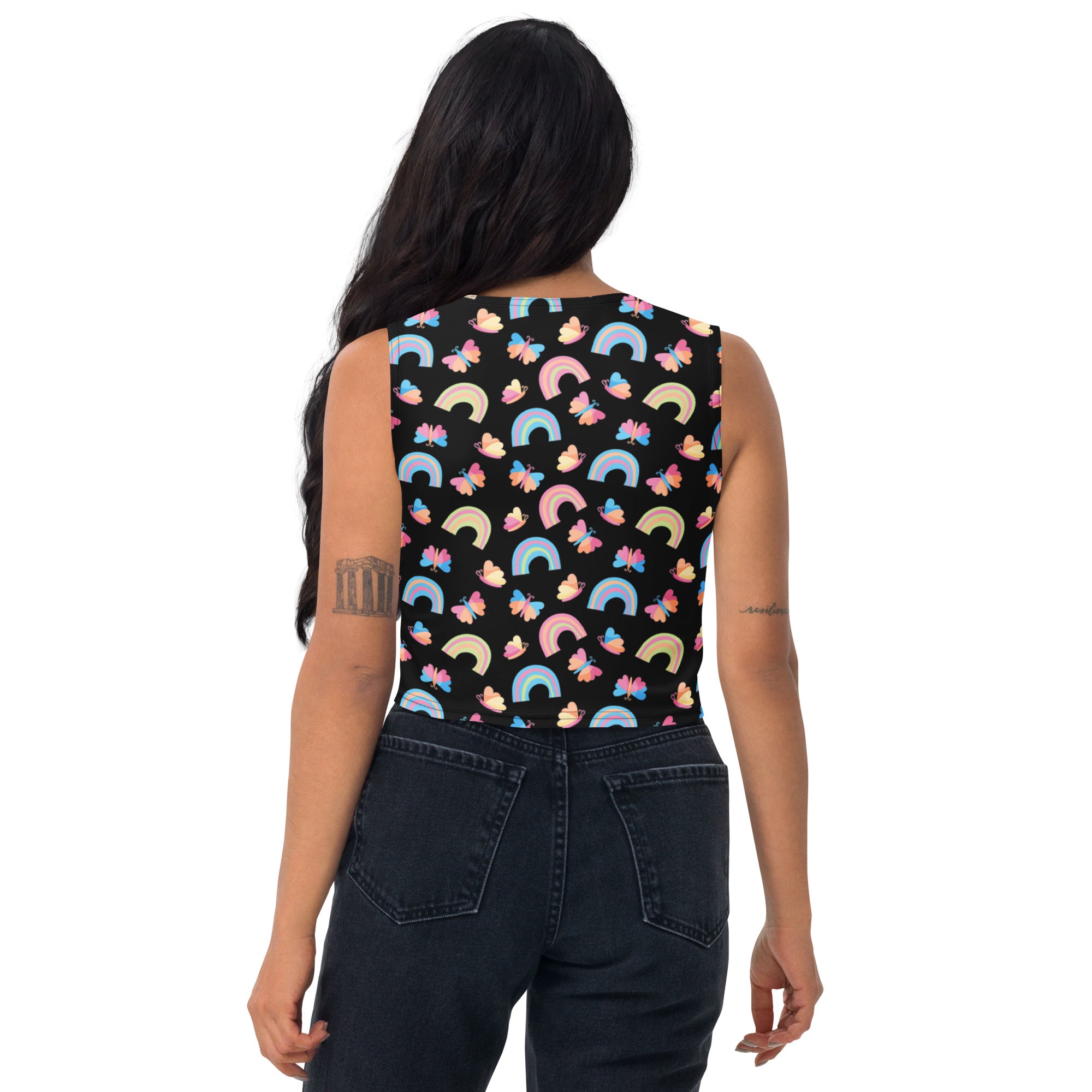Women's Rainbow Butterfly Buttery Soft Crop Top- Quick-Drying UPF 50+ Stretch Top