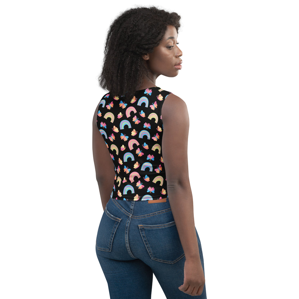 Women's Rainbow Butterfly Buttery Soft Crop Top- Quick-Drying UPF 50+ Stretch Top