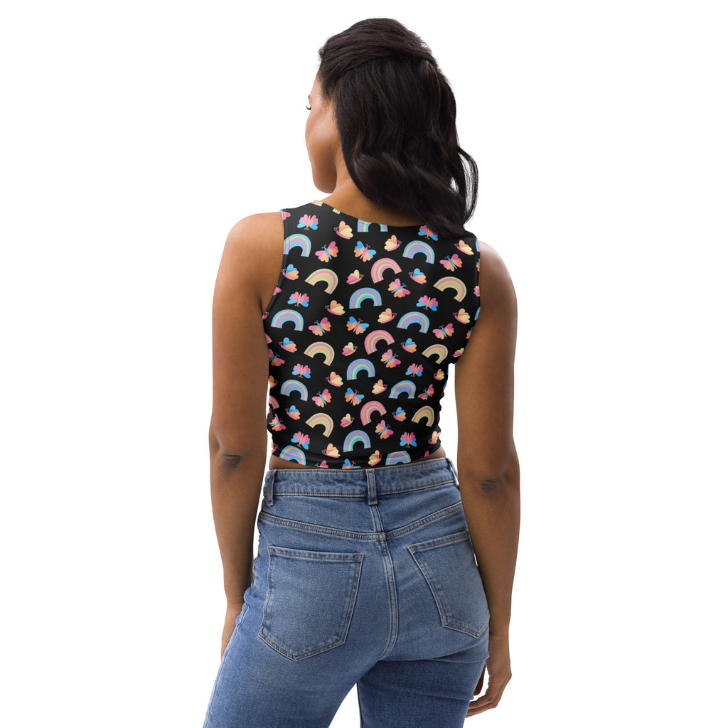 Women's Rainbow Butterfly Buttery Soft Crop Top- Quick-Drying UPF 50+ Stretch Top