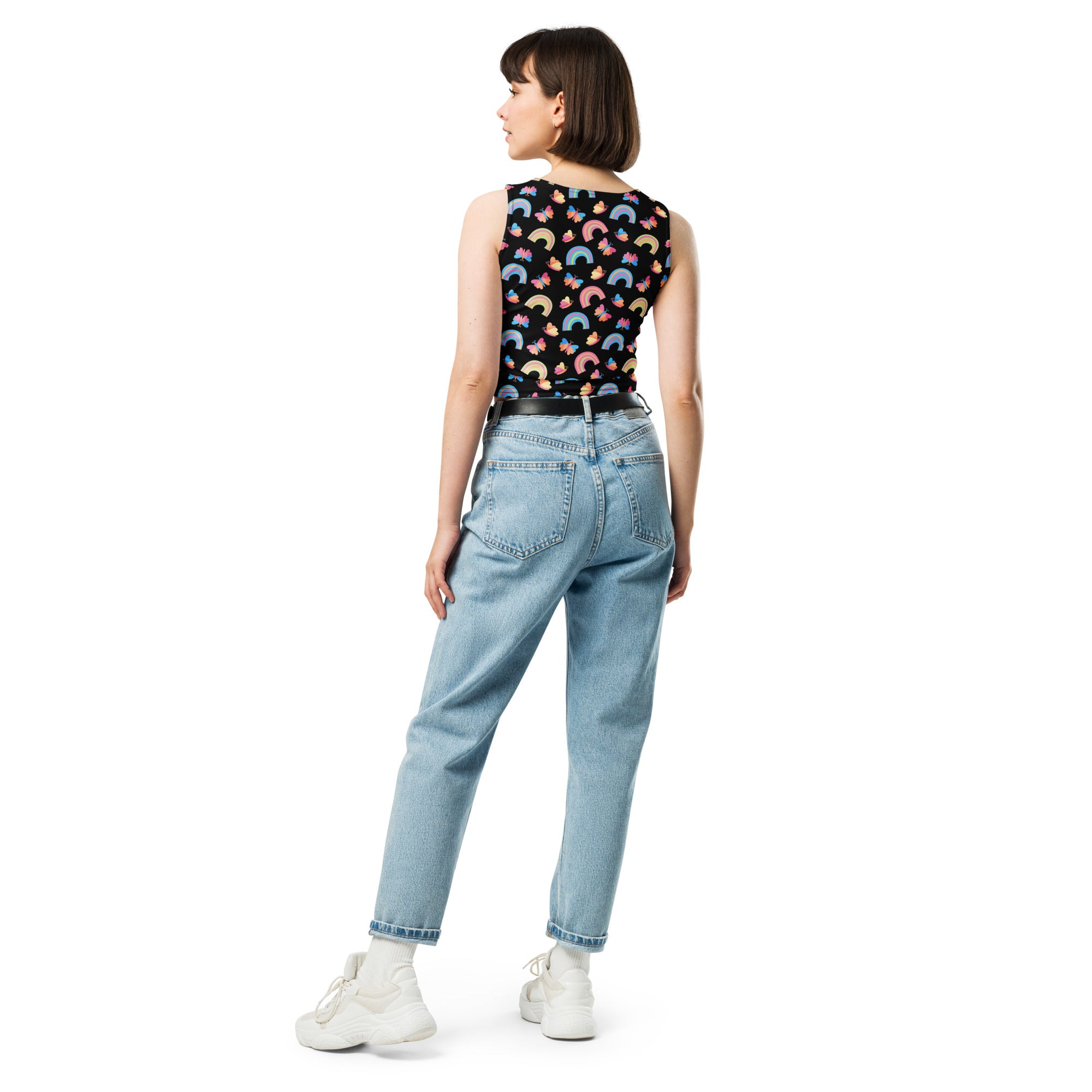 Women's Rainbow Butterfly Buttery Soft Crop Top- Quick-Drying UPF 50+ Stretch Top