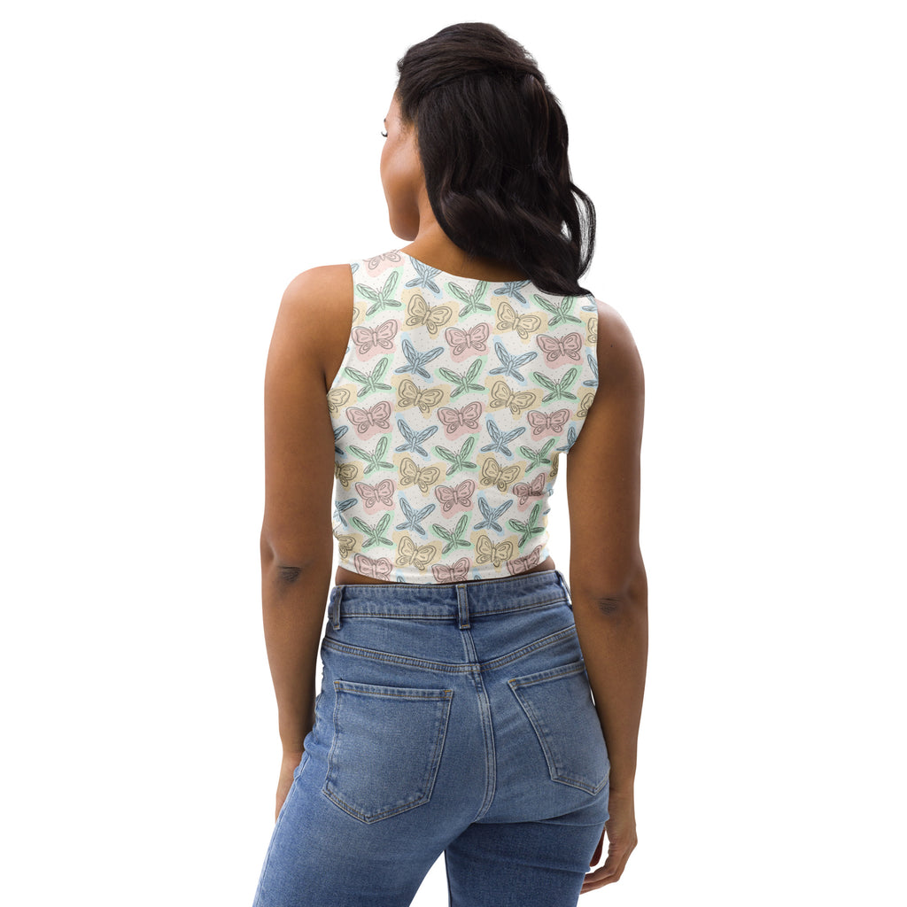 Women's Pastel Butterflies And Dragonflies Buttery Soft Crop Top- Quick-Drying UPF 50+ Stretch Top
