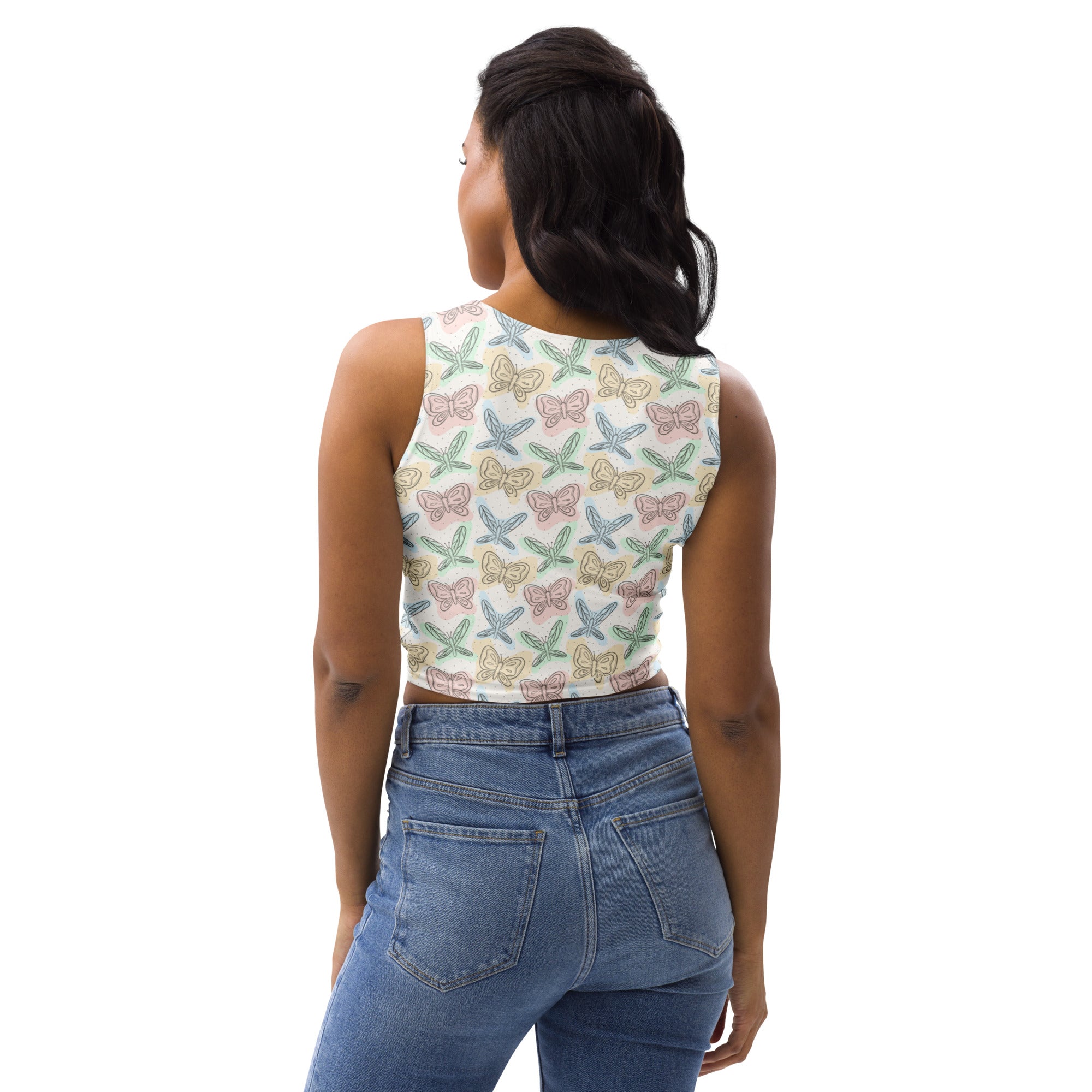 Women's Pastel Butterflies And Dragonflies Buttery Soft Crop Top- Quick-Drying UPF 50+ Stretch Top