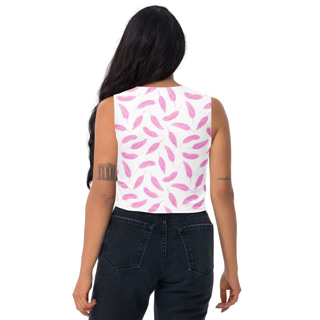 Women's Pink Flamingo Feather Buttery Soft Crop Top- Quick-Drying UPF 50+ Stretch Top